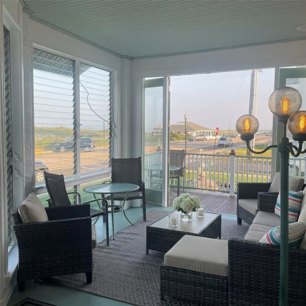 Enclosed porch lounge with ocean views at the Laingdon Hotel, Ocean Grove