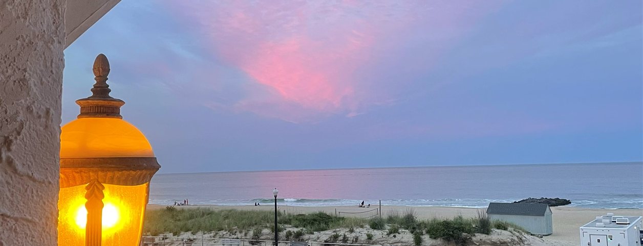 Sunset over the ocean from the Laingdon Hotel porch